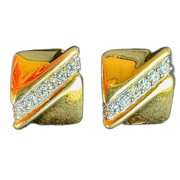 Vintage Givenchy Gold and Crystal Square Stud Earrings - Picture 1 of 9